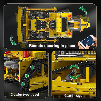 Mould King Bulldozer Technique Building Set App-Controlled 2.4G RC Bulldozer Truck Construction Vehicle Toys with Engines DIY Engineering Model Sets for Adults/14+(1508 Pieces)