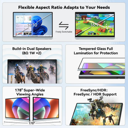 Intehill 14" Portable Monitor, 1200P Self-Standing Portable Screen with Full Laminated Tempered Glass, 16:10 USB-C HDMI External Display with Speakers, Travel Monitor Second Screen for Laptop, F14ZA