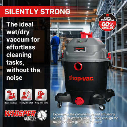 Shop-Vac 5430098 Ultra Quiet Wet/Dry Vacuum, 12 Gallon, 5.5 HP Powerful Suction & Heavy Duty for Jobsite, Garage, Workshop & Home