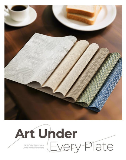 Leetaltree Light Brown Placemats Set of 12 - Heat Resistant Non-Slip Place mats for Dining Table, Washable Durable PVC Vinyl Woven Table Mats（Light Brown, 12）