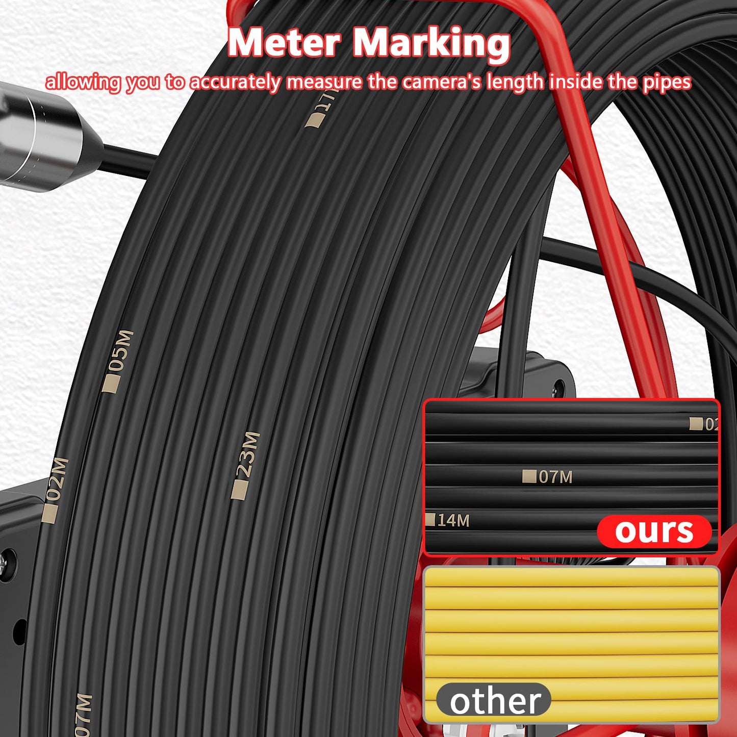 Sewer Camera 100ft/30M 7" Rainproof IPS Screen Pipe Drain Inspection Camera DVR Recorder with Meter Marker 23MM 1080P Industrial Borescope 32G Card for Drain Pipe Plumbing