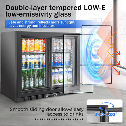 BINGERMA Back Bar Cooler with 2 Glass Sliding Doors 7.4 Cu.ft. ETL Commercial Beverage Refrigerator Black Drink Fridges for Beer, Wine,Soda, Drinks