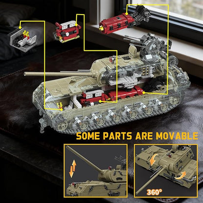 WW2 Panzer VIII Maus Tank Building Sets for Adults Army Military Vehicles Collectible Model for Home Decor (Olive Green)