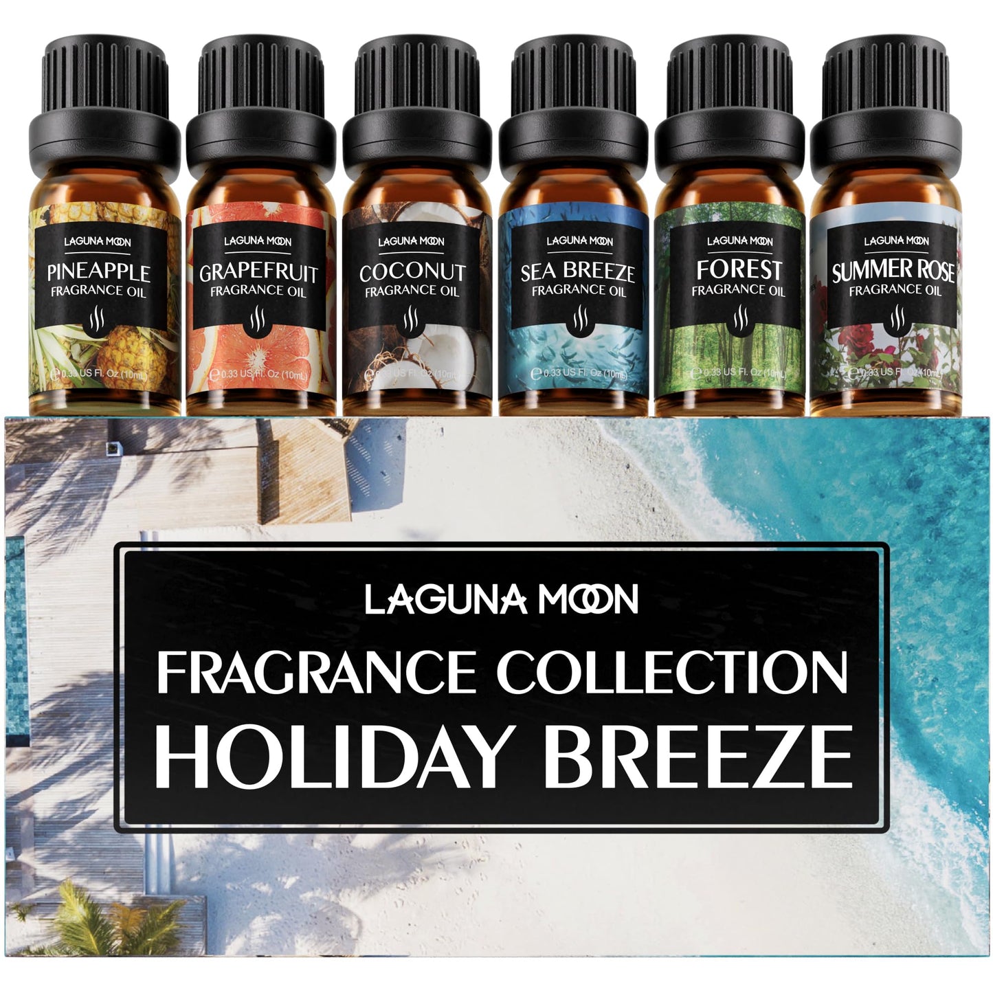 Lagunamoon Essential Oils Set - Top 6 Blends for Diffusers, Home Care, Candle Making Scents, Fragrance, Aromatherapy, Humidifiers, Gifts - Peppermint, Tea Tree, Lavender, Eucalyptus, Orange (10mL)