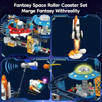 Utbttor 2 in 1 Space Roller Coaster Building Set with Rockets UFO Satellites Space Capsules Buildable City Park Friends Building Block Toys STEM Gift for Birthday Party Boys Girls Child 6+