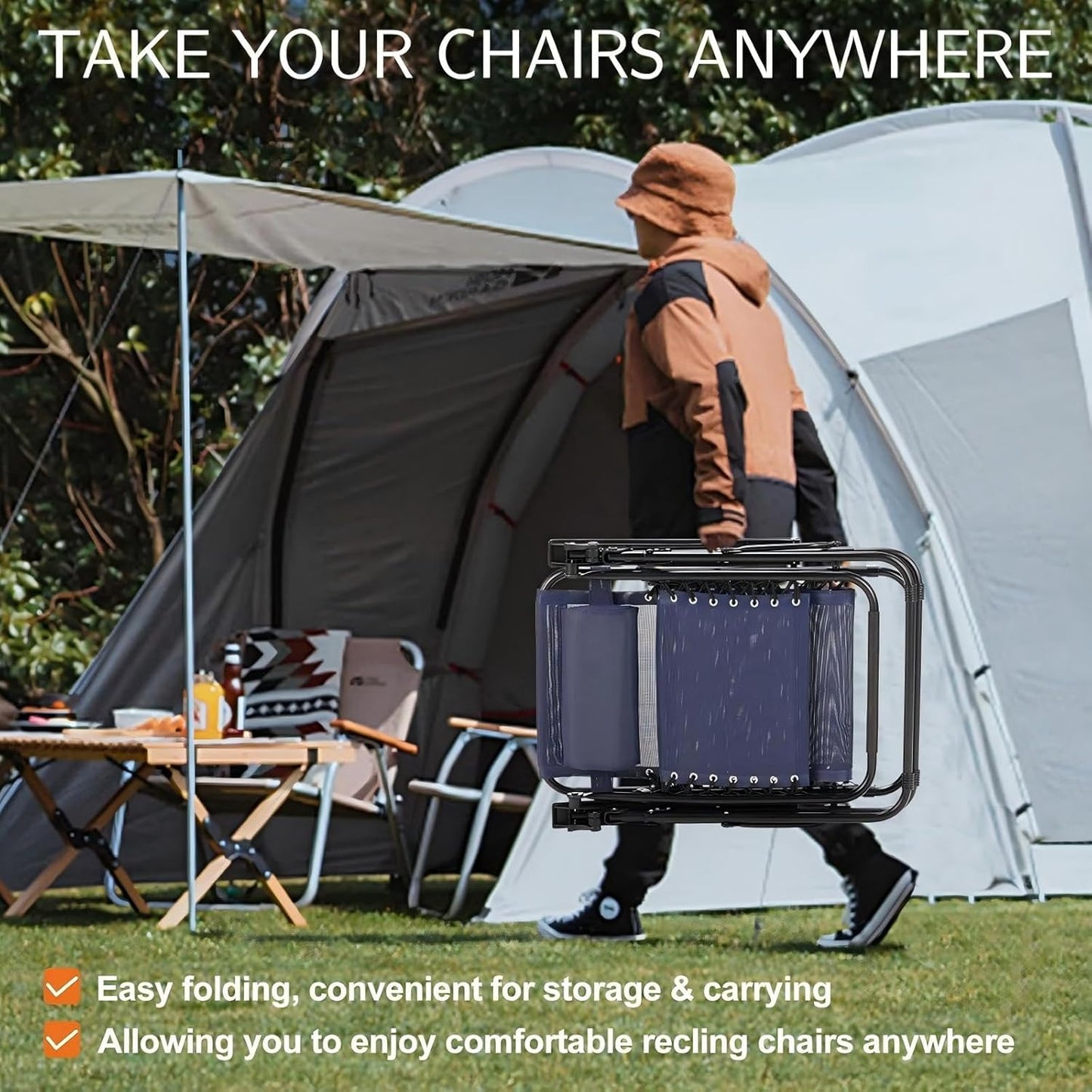 Sweetcrispy Zero Gravity Chairs - Set of 4 Portable Recliner Lounge Chairs with Cup Holders | Blue