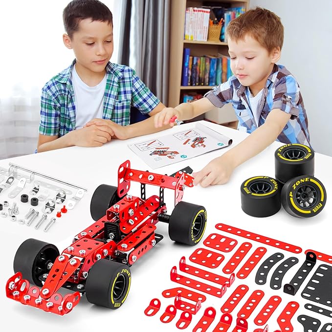 Building Car Metal Model KitsSTEM Building Toys Model Car Kits for Boys 8-12Erector Sets 1:20 Scale Red Racing Car Metal Building Blocks for Kids Boys 8 9 10 11 12-16 Years Old