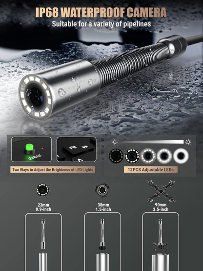 Anysun All-in-1 Sewer Camera - 512Hz, Distance Counter, Self-Leveling, 1-Touch Video/Audio, 165Ft Pipe Inspection Camera with 9" 1080P Screen, IP68 Industrial Borescope, 16GB
