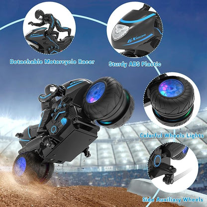 RC Motorcycle Remote Control Motorcycle with RGB Wheels Lights - 360-degree Rotations Drifts High-Speed RC Car Dirt Bike Toy for Boys 4-7 8-12 Years Kids