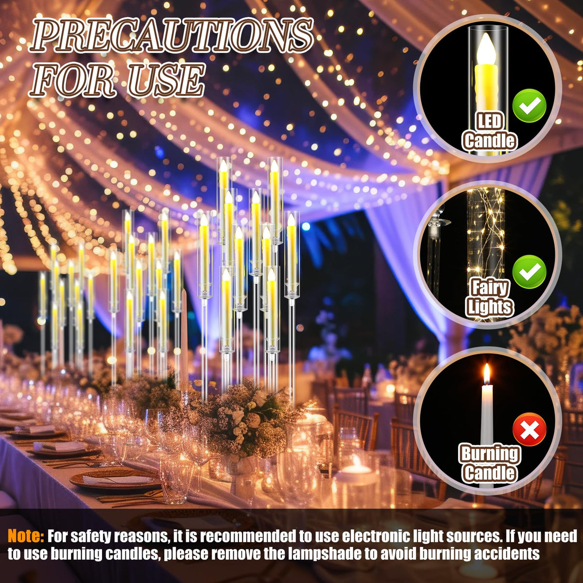 Tandefio 4 Pcs 10 Arm Wedding Acrylic Candelabra Table Centerpieces with 40 LED Candle 46.5'' Tall Floor Candlestick Clear Metal Candle Holder with Lampshade for Ceremony Easter Birthday Anniversaries