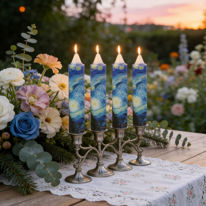 7 Inch Printed Taper Candle Hand Poured Unscented Smokeless Clean Burning Tapered Candle with Floral Pattern for Spring Dining Table Easter Brunch Garden Party Centerpiece