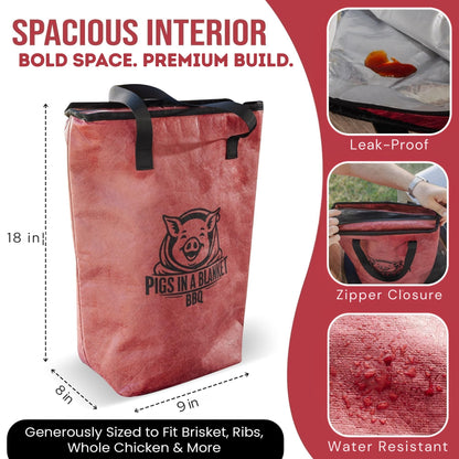 BBQ Blanket for Resting Meat (18in). Washable Insulated BBQ Bag, Reusable Meat Resting Cooler, for Brisket/Pork/Steak Gifts for Husband, Dad, BBQ Enthusiast, Gifts for Fathers Day
