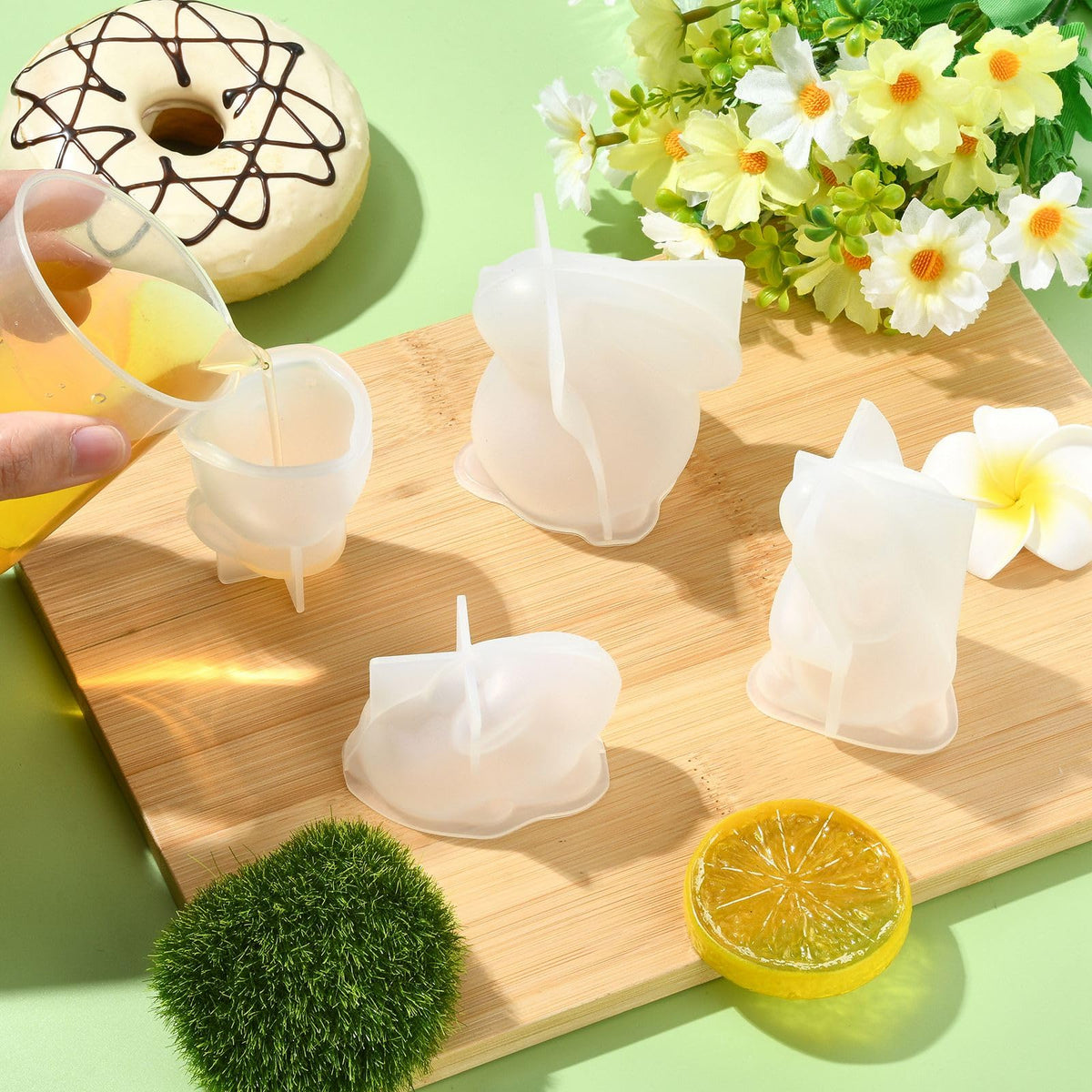 Airssory 4 Pcs 4 Styles 3D Rabbit Candle Silicone Molds Resin Animal Bunny Casting Molds for Easter Home Party Decor Soap Candle DIY