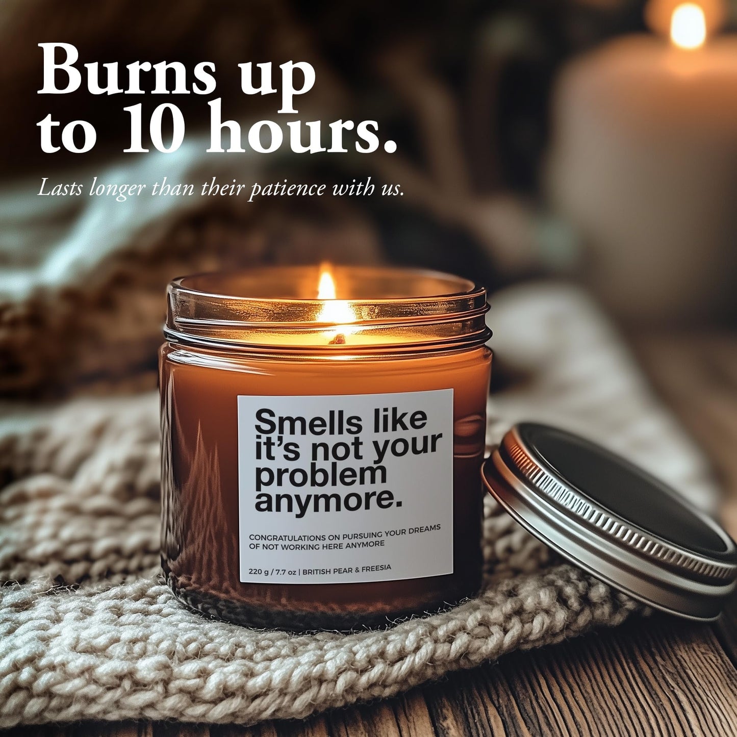 7.7oz Funny Candles for Coworkers by SIKO - British Pear & Freesia - Natural Soy Wax, Non-Toxic, Long-Lasting Aromatherapy Candle with Gift Card - Coworker Leaving Gifts - (Not Your Problem)