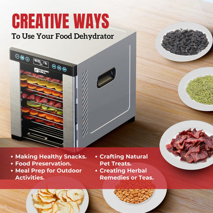 Magic Mill Pro Food Dehydrator Machine | 10 Stainless Steel Trays | Dryer for Jerky, Dog Treats, Herb, Meat, Beef, Fruit | Keep Warm Function, Digital Timer and Temperature Control, ETL Approved