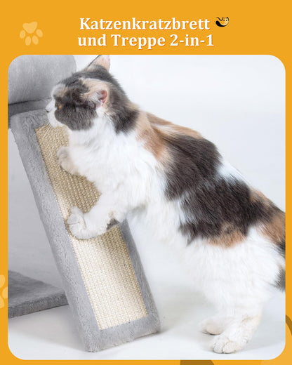 Aechonow 14in Cat Tree Tower with 20 * 16.5in Perch Bed and Washable Top for Large Adult Cats, Condo and Scratching Post for Indoor Kitten Pet, Light Gray