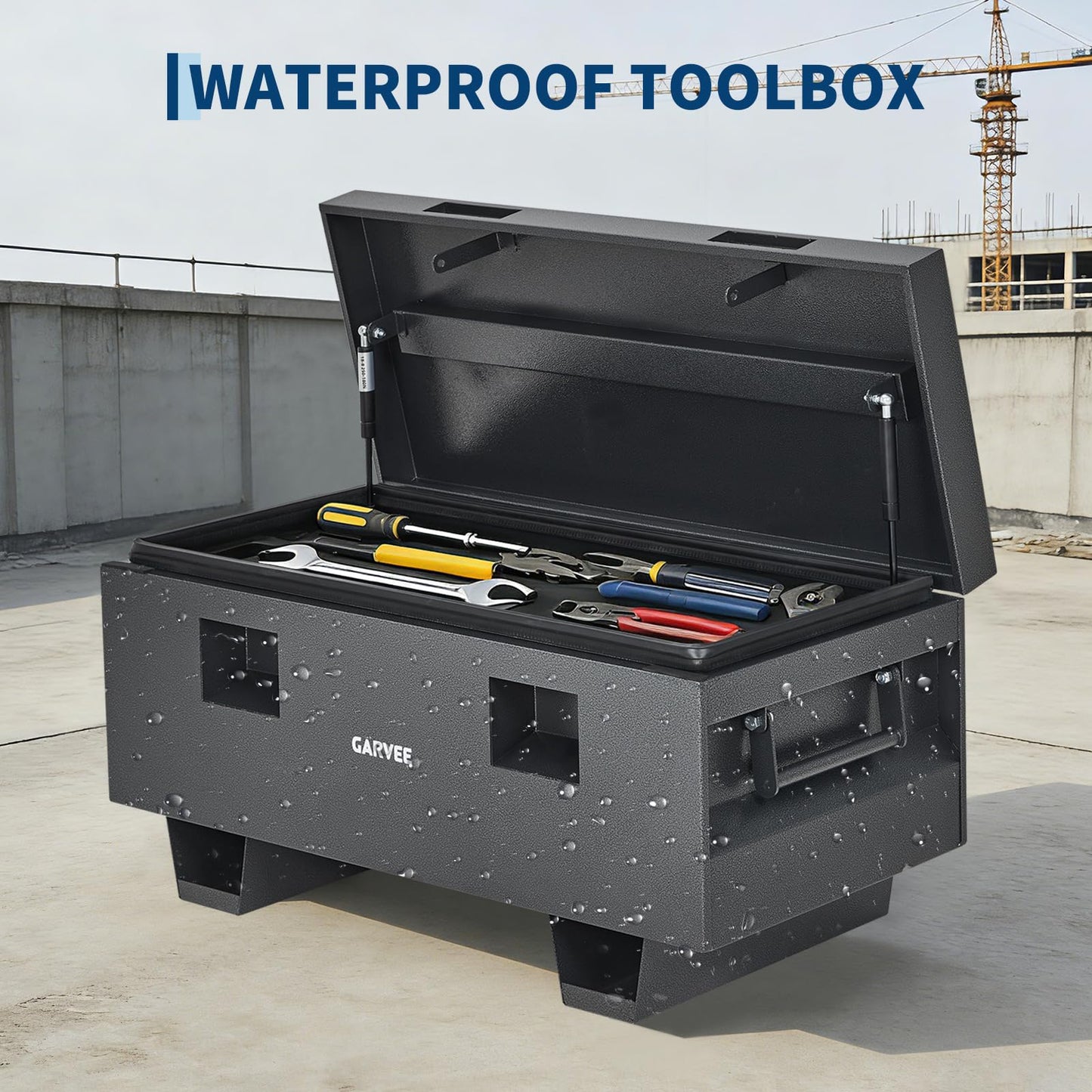 SierraSquad 42 Inch Jobsite Box, Heavy Duty Steel Powder Coated Truck Tool Box with Lock & Side Handle for Pickup Truck, Trailer, RV, ATV, Garage, Indoor