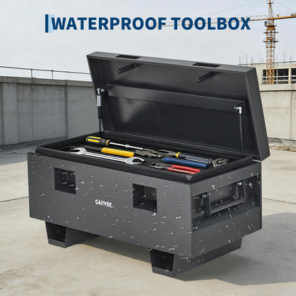 GOCAPTAIN Jobsite Box Truck Bed Tool Box, Heavy Duty Steel Waterproof Tool Organizer Chest Toolbox with Side Handles for Trucks RV Trailer