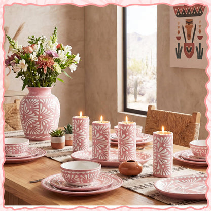 Lounsweer 4 Set Cielito Lindo Party Decorations Mexican Tequila Candle Talavera Mugs Candle for Fiesta Cinco De Mayo Birthday Bridal Shower Bachelorette May 5th Party Home Decor(Pink)