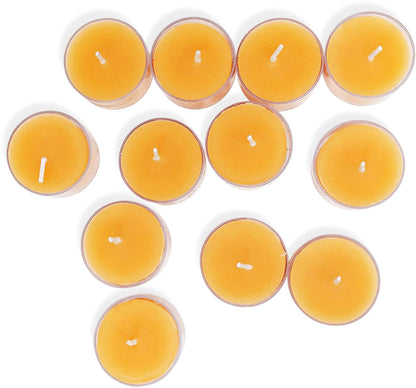 Hyoola Pure Beeswax Tea Lights, Handmade Decorative Unscented, Tealight Candles, 4 Hour Burn Time, Clear Cup (Pack of 24)