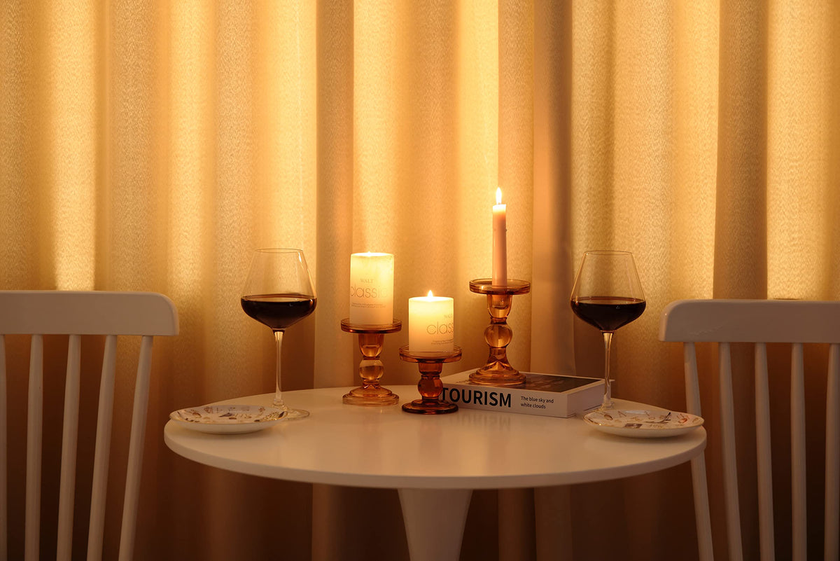 GMWD 3 Pcs Glass Candle Holder Set Clear, Amber Candlesticks Holders Pillar Taper Candles Tealight Stand for Wedding Centerpieces Home Decorations Dining Table