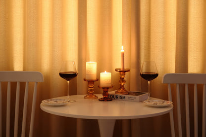 GMWD 3 Pcs Glass Candle Holder Set Clear, Amber Candlesticks Holders Pillar Taper Candles Tealight Stand for Wedding Centerpieces Home Decorations Dining Table