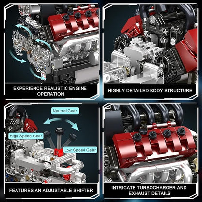 Mould King 10227 V8 Engine Model Kit 787+Pcs Mini V8 Engine Kits that Runs Build Your Own Car Model Engine with Gearshift &amp Motor Building Blocks for Adults DIY Construction Engineering Toy
