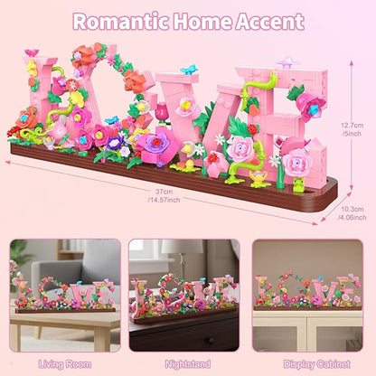 LOVE Heart Floral Building Kit 791PCS DIY Romantic Flower Brick Set Creative Anniversaries Gifts for Women &amp Men Valentine's/Mother's Day Home &amp Desk Decor Present for Ages 6+ Kids Girls