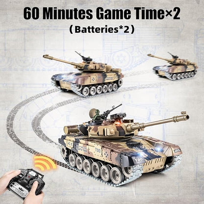 RC Tank 1:18 Russian T-90 Metal Tracks Remote Control Model Tank Toys 2.4Ghz Army Toys with Smoke Sound and Light RC Military Vehicle that Shoots BBS for Adults and Kids