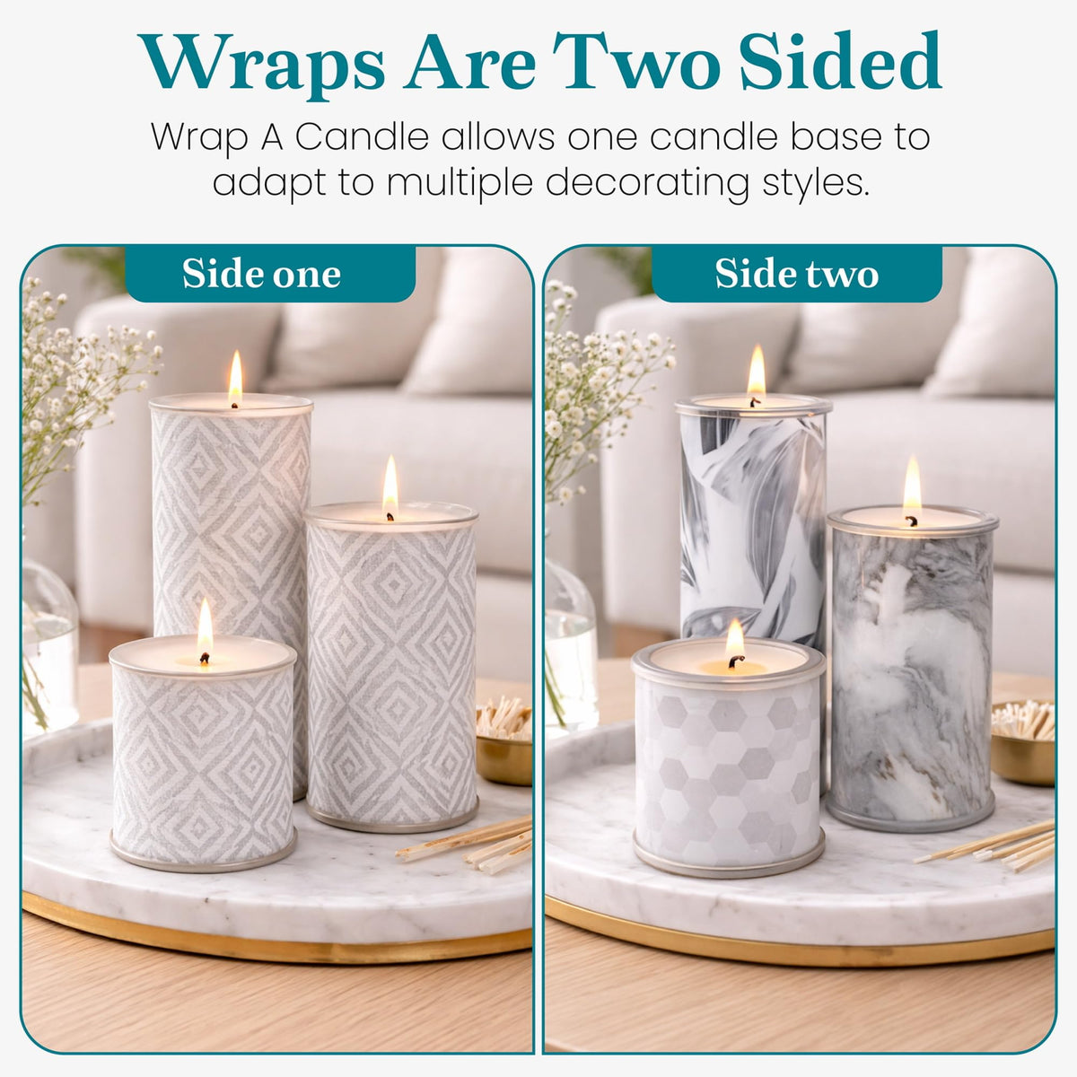 Decorative Candle Holder Set of 3, Table Centerpiece Candle Decor for Home Decor Candles, Reusable Pillar Candle Alternative with Interchangeable Wraps, Tea Light Holder Giftable Holiday Accent