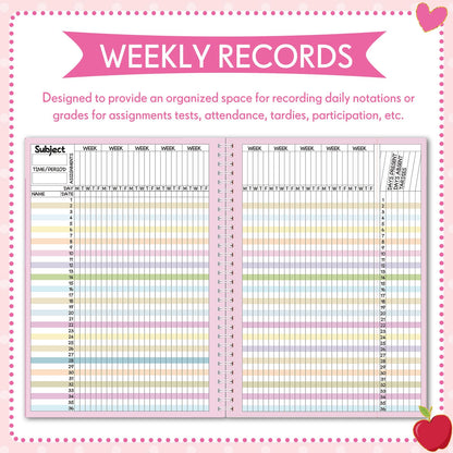 Fuyoooo Teacher Record Book Teacher Grade Books 2026-2027 Spiral Bound Record Planner 2026 Class Grade Book Office Favors for Classroom Attendance Decoration Double Sided(Pastel)