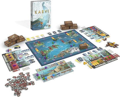 Karvi Board Game - Viking Saga of Raiding and Trading! Epic Adventure Game Strategy Game for Kids &amp Adults Ages 12+ 2-4 Players 120 Min Playtime Made by Hans im Glück