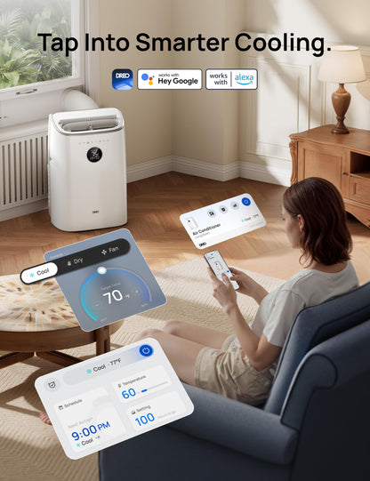 DREO Portable Air Conditioner 318S, 8000 BTU ASHRAE (5000 BTU DOE) Smart AC Unit for Bedroom with Drainage-free Cooling, Fan&Dehumidifier 3 in 1, APP/Voice/Remote, Quiet Standing AC for Room Indoors