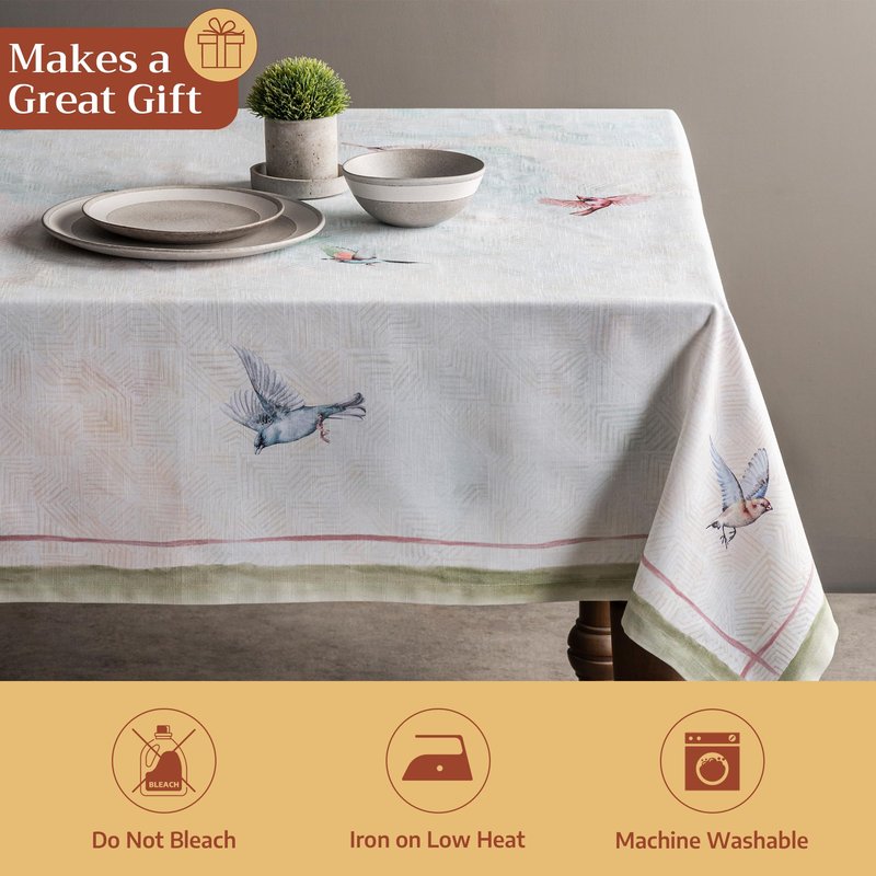 Maison d' Hermine Table Cloth Rectangle Table 100% Cotton 54 x 72 Inches Tablecloth Reusable Decorative for Dining Kitchen Room Farmhouse Home Gifts for Mothers Day Spring Summer - Flying Birds