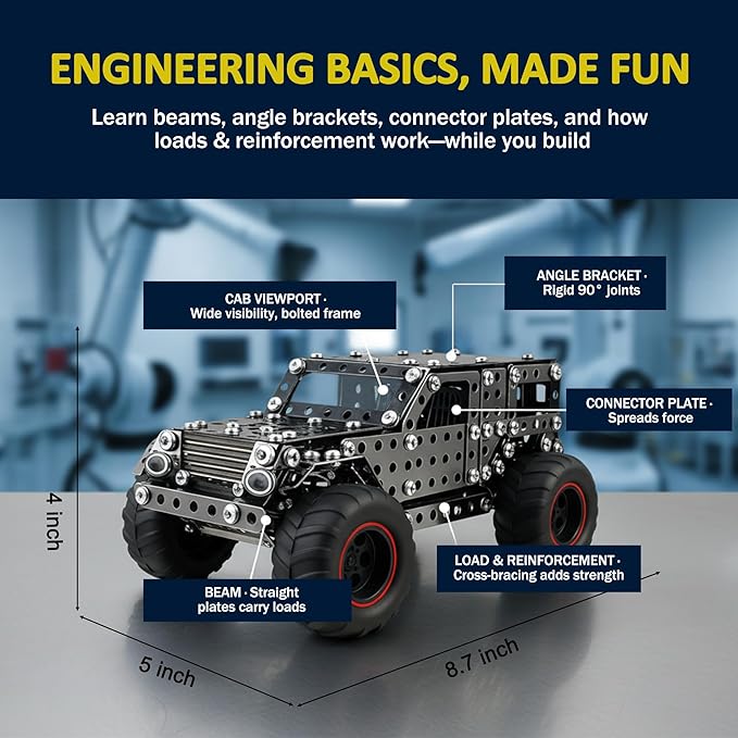Metal Building Toys for Boys &amp Girls 8-12 Years Old 496 Pcs Off-Road Vehicle Model Truck Kits STEM Engineering Construction Set Monster Car Educational Gift for Kids Ages 8 9 10+
