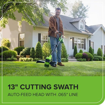 Greenworks 40V Cordless String Trimmer & Edger - 13" Cutting Width, 20 Blades, 2.0Ah Battery & Charger Included