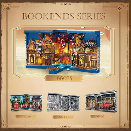 Reobrix Shire Booknook Building Set with Light H.obbit-Themed DIY Bookend Building Block Kit for Adults Medieval Dragon Book Nook 3398PCS Bookshelf Home Decor for Age 14+