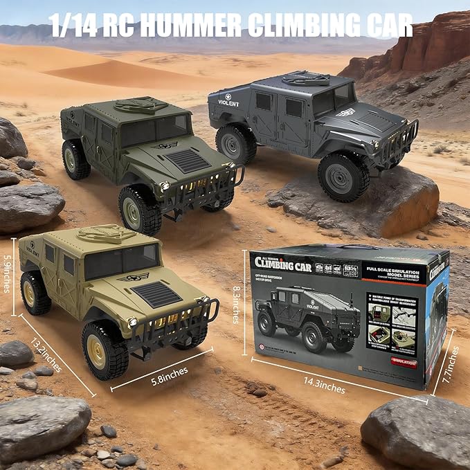 2.4GHz All Terrain RC Military Truck 4WD Remote Control Car Off Road Waterproof with Headlights Turn Signal Lights and Rechargeable Batteries Vehicle Toy Gifts for Adults Kids Age 8+ (Yellow)
