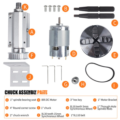 RATTMMOTOR No powered Multi-function Lathe chuck spindle assemblies 895 Motor Rotary Lathe Woodworking Spindle Motor Chuck 63mm for CNC Lathe Grinder machine Table Saw (4 Jaw 63mm)