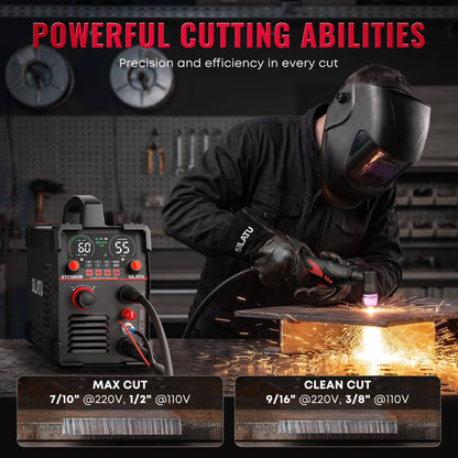 SILATU Plasma Cutter, STC550P 55Amps Pilot Arc Plasma Cutter Machine, 110/220V Dual Voltage LED Display Air Sensor, 9/16'' Clean Cut 7/10'' Max Cut, Mesh Cutting, PT/2T/4T for Beginners DIY (Black)