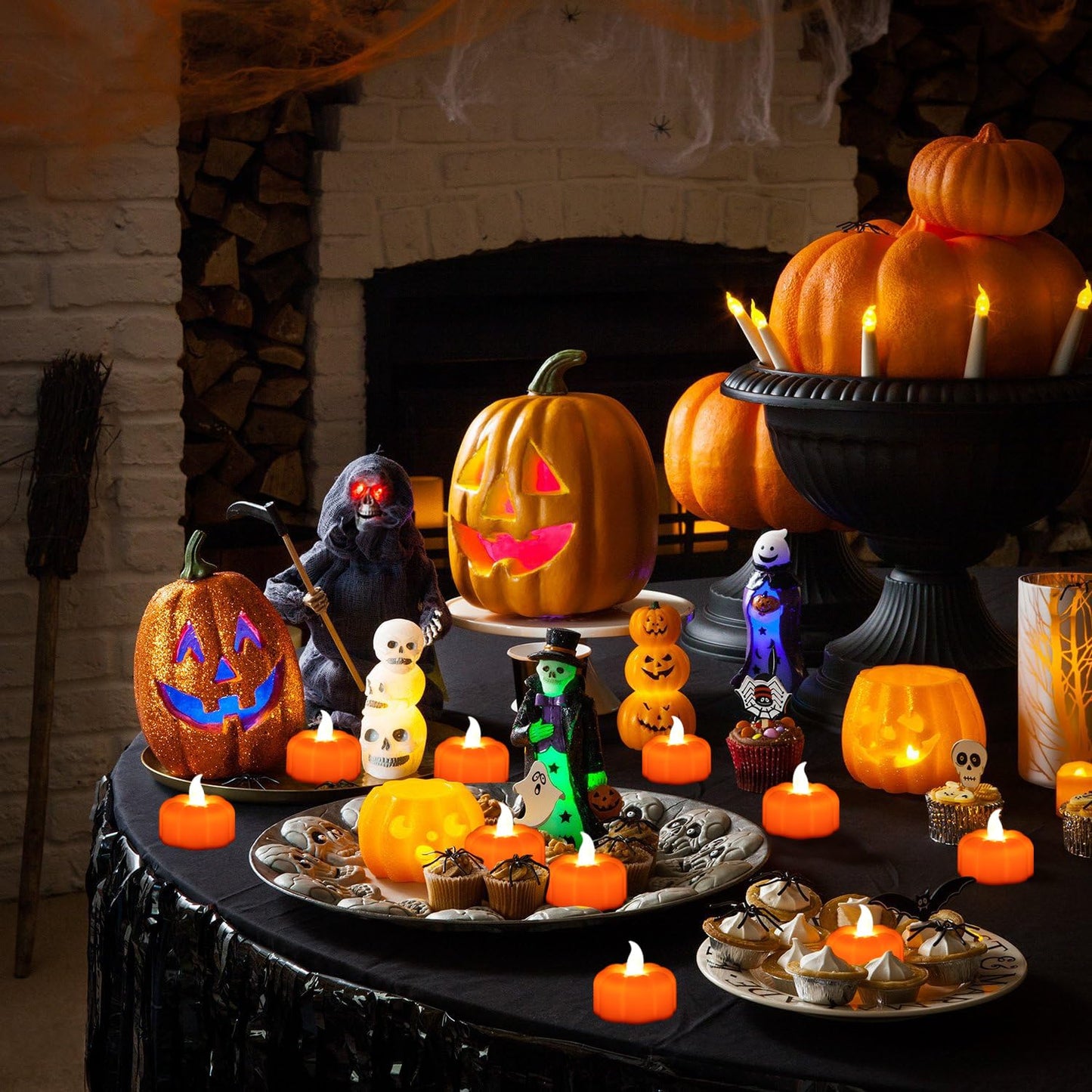 CESOF Pumpkin Tea Lights Fall Decorations, 12 Pack LED Orange Pumpkin Lights Flameless Candles Battery Operated, Halloween Thanksgiving Flickering Tealight Candle for Home Table Indoor Party Decor