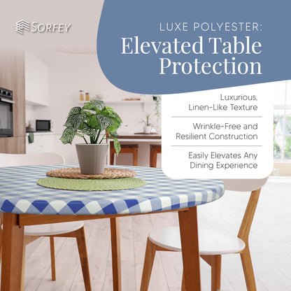 Sorfey Round Tablecloth of Polyester -Fitted with Elastic, Water Proof, Washable, Fits for Table 48 Inches Round, Checked Black Design, for Indoor/Outdoor Kitchen and Picnic and More...