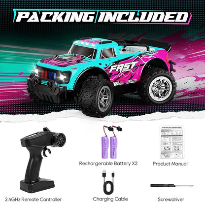 Remote Control Car 2WD Off-Road RC Cars 20 KM/H All-Terrain Rc Truck with Colorful LED Lights 2.4GHz 1/20 Remote Control Car for Boys 4-7 8-12 RC Gift Toys for Adults Girls
