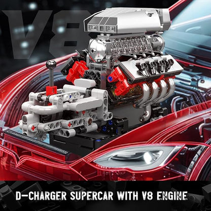 Mould King 10225 V8 Engine Model Kit that Works - Car Engine Building Blocks Kit with Battery STEM Mechanic Engineering Construction Set Collection Model Gift for Adults(855 PCS)