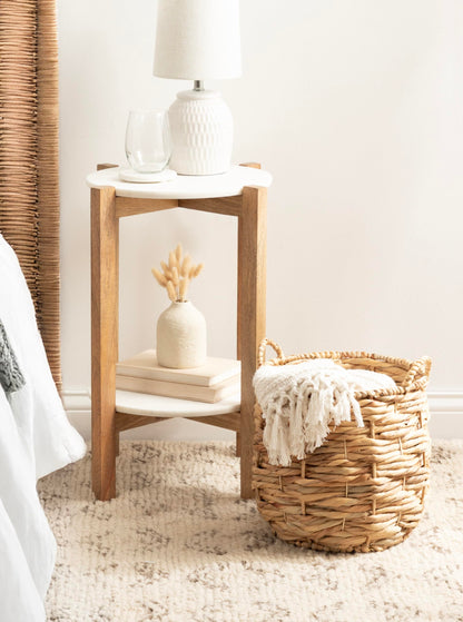 Kate and Laurel Livia Modern Woven Storage Basket, 13 x 13, Natural Water Hyacinth, Boho Wicker Basket for Use as Nursery Storage, Mini Laundry Basket, or Living Room Blanket Basket