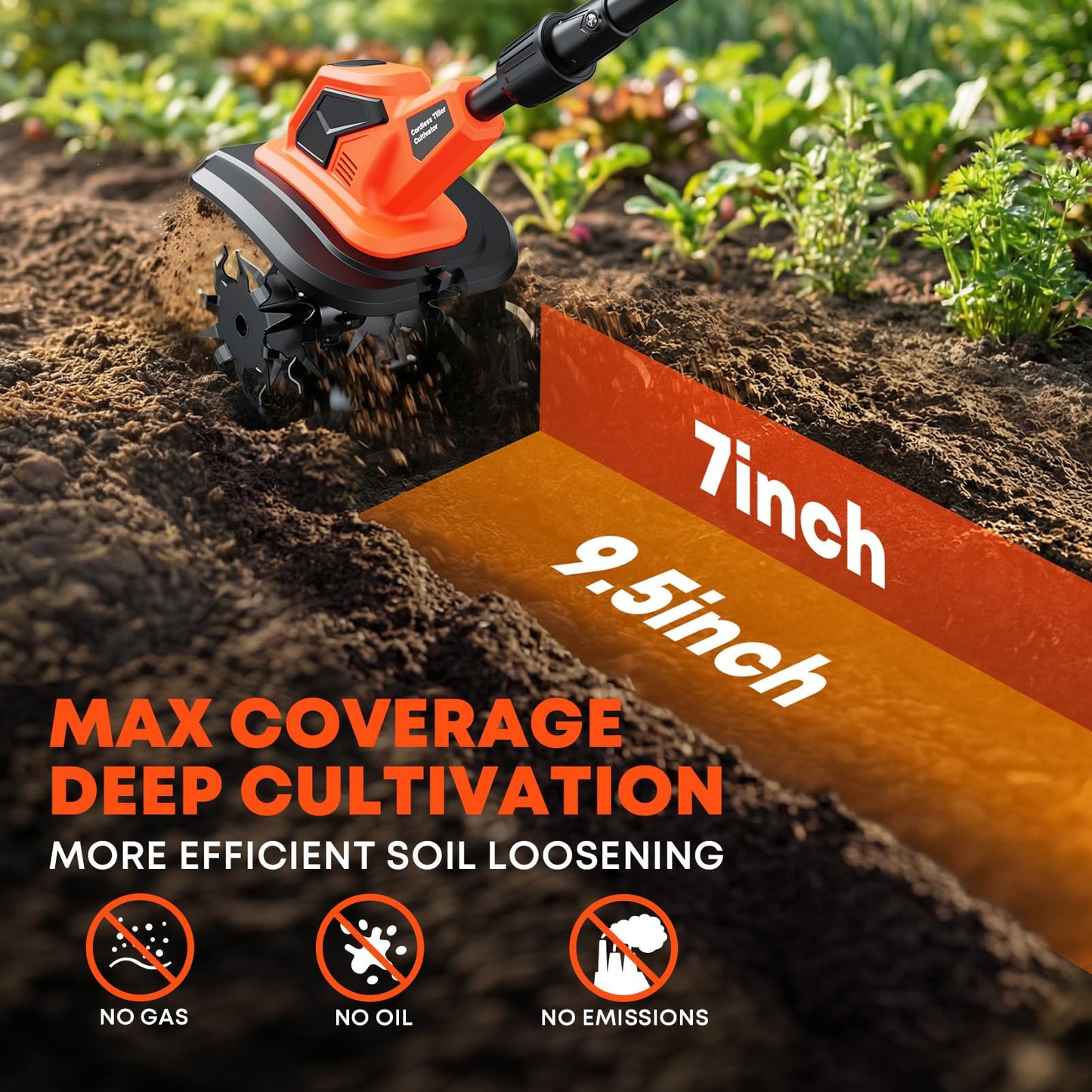 Cordless Electric Garden Tiller Cultivator, 6000mAh Battery Powered Tiller, Lightweight Rototiller for Gardening, 9.5In Tilling Width ＆ 7In Depth, Cultivators for Gardening/Weeding/Soil Cultivation