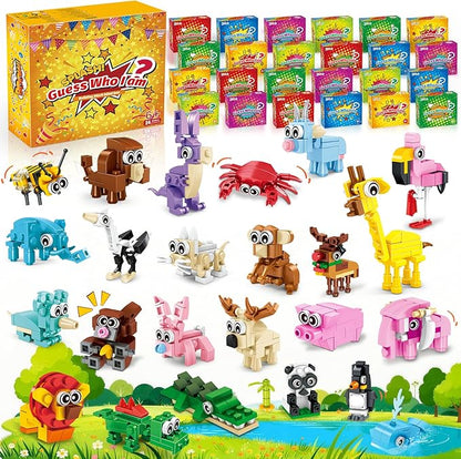 Party Favors for Kids - 24 Pack 72 Animal Building Block Toys for Goodie Bag Stuffers Easter Classroom Prizes Mini Building Set Birthday Party Gifts for Boys Girls Ages 6-12