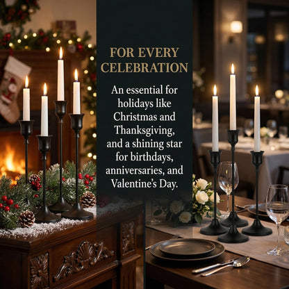 Oakernel Black Taper Candle Holders 4 Sets(12 Pcs) - Tall Metal Candlestick Holders for Table Centerpiece, Formal Dinner, Wedding, Fireplace Mantel Decor, Fits 3/4 Inch Thick Candles