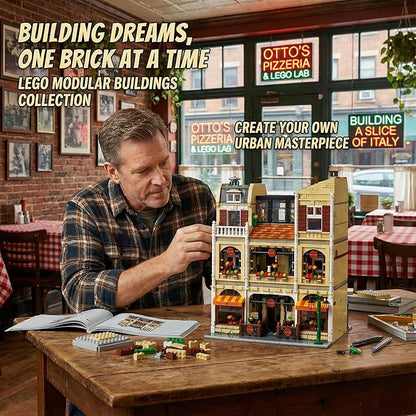 Pizza Shop Street View Building Blocks Set5588Pieces 3-Story Retro European Architecture Model with Detail Interior Scenes Collectible Modular Building Blocks for Adults &amp Teens 14+
