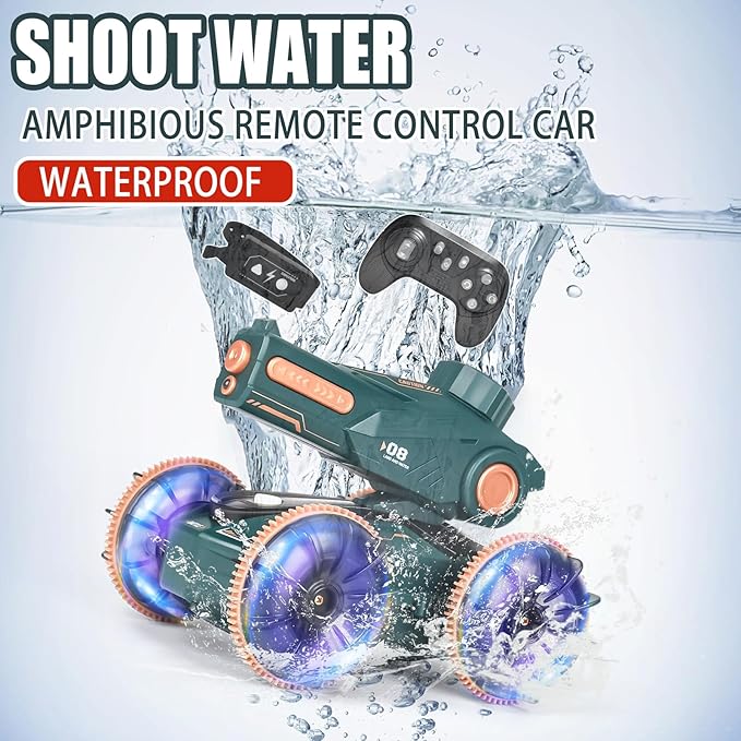 3-in-1 Remote Control Car RC Boat &amp Water Gun - Amphibious RC Car for Land &amp Water Adjustable Speed Waterproof Perfect Valentines Birhtday Gifts for Kids-Green